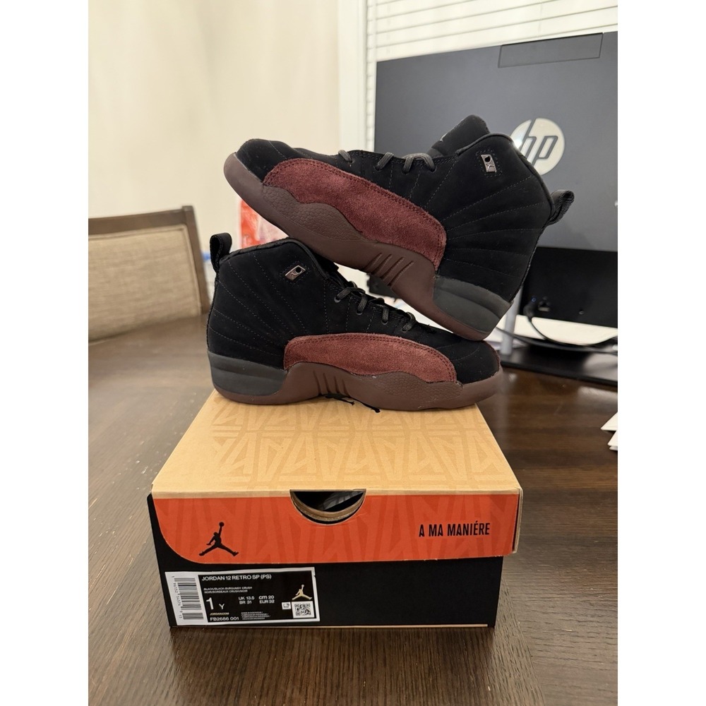 Air‎ Jordan 12 x A Ma Maniere Black Sneakers Size 1Y NIB FB2686-001
